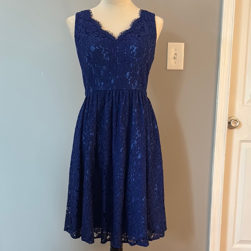 Eliza J Blue Sweetheart A-Line Midi Lace Dress